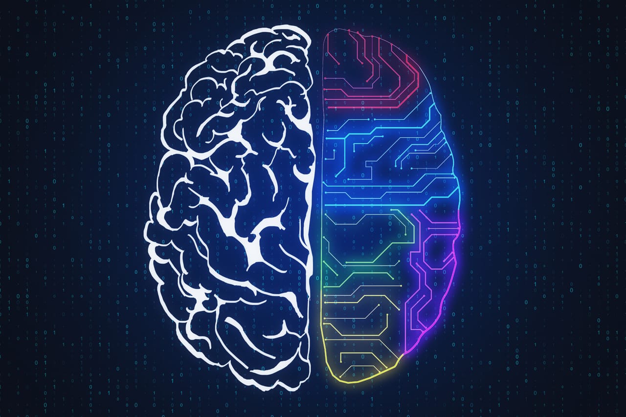 Colorful data lines on a dark background representing AI and data intelligence